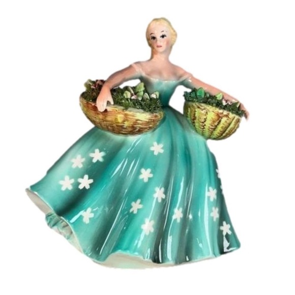 RARE Vintage ESD Porcelain Blonde Women Figurine 
Teal Floral Dress MR7922 Japan - Picture 2 of 11